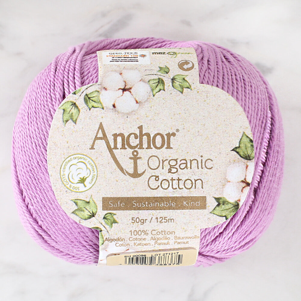 Anchor Organic Cotton Häkelgarn – 100% Bio-Baumwolle, 50 G, 125 M, Stärke 4, Farbe Stormy Cloud