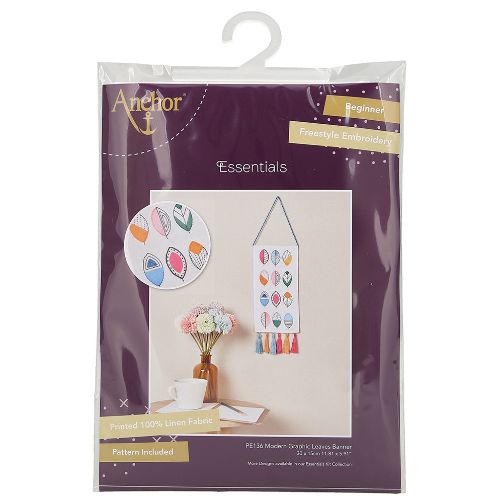 Anchor Duvar Dekoru Modern Graphic Leaves Banner Embroidery Kit - PE136