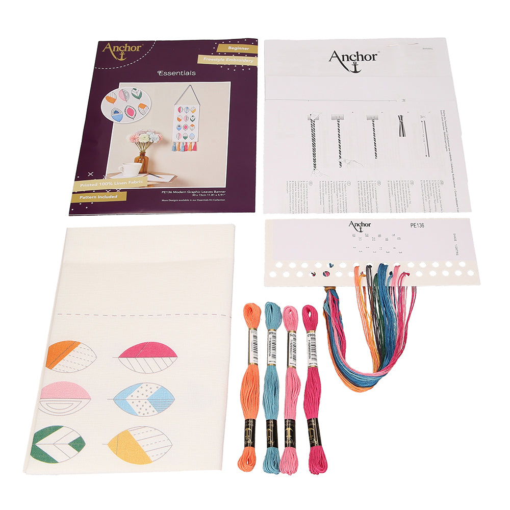 Anchor Duvar Dekoru Modern Graphic Leaves Banner Embroidery Kit - PE136