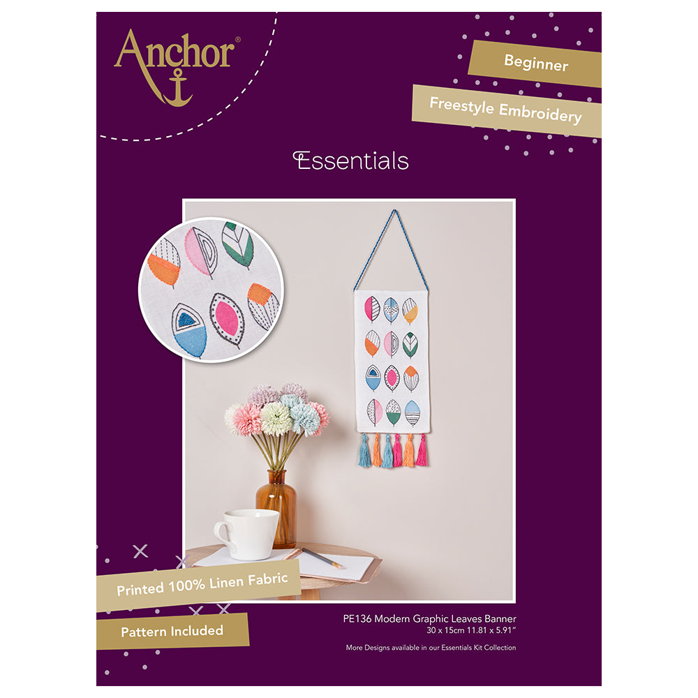 Anchor Duvar Dekoru Modern Graphic Leaves Banner Embroidery Kit - PE136