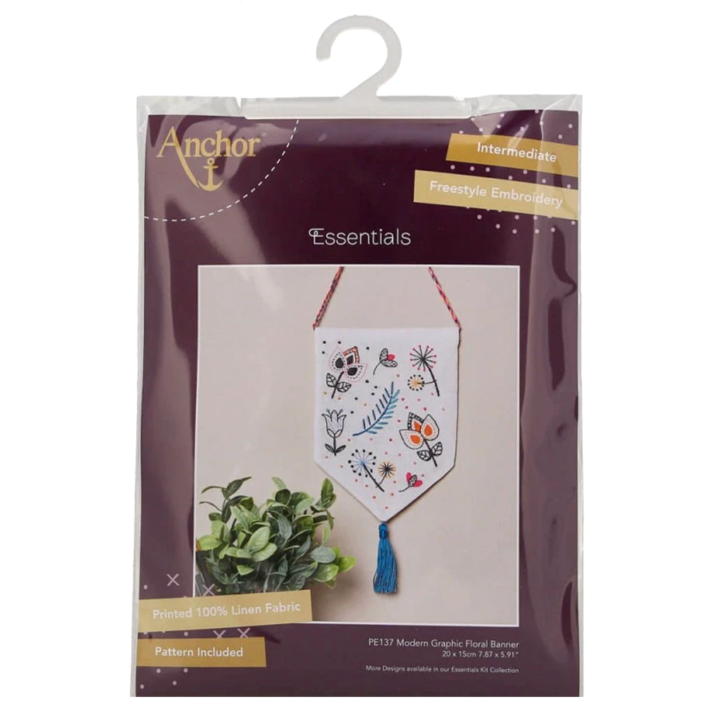 Anchor Duvar Dekoru ­Modern Graphic Floral Banner Embroidery Kit - PE137