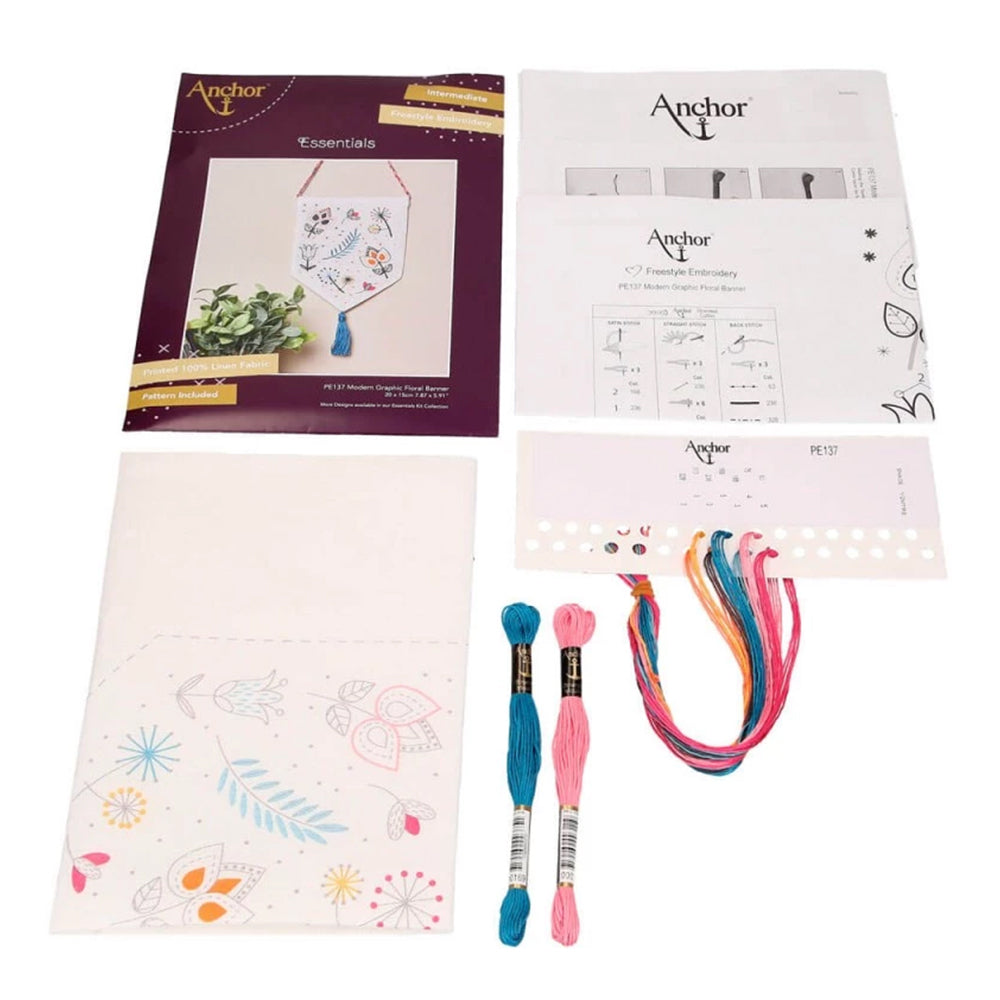 Anchor Duvar Dekoru ­Modern Graphic Floral Banner Embroidery Kit - PE137