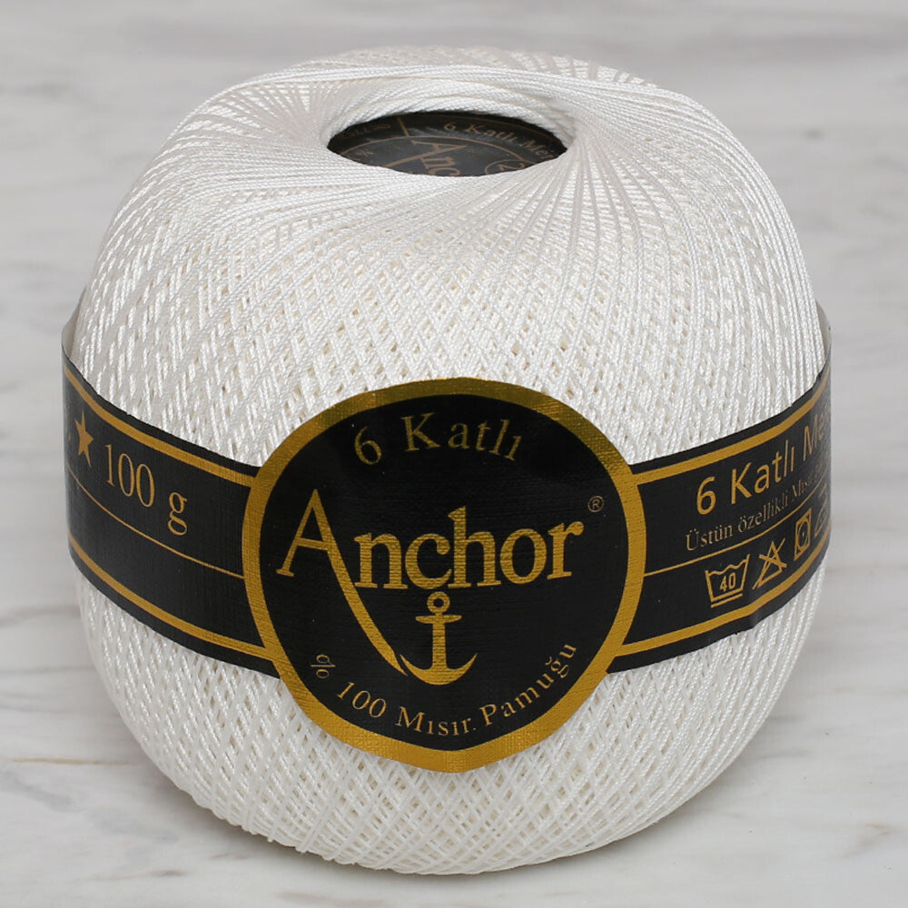 Anchor 6-Ply No:26 100 g Mercerized Cotton Lace Yarn, White