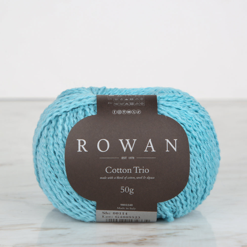 Rowan Cotton Trio Hand Knitting Yarn, Turquoise  - 00114