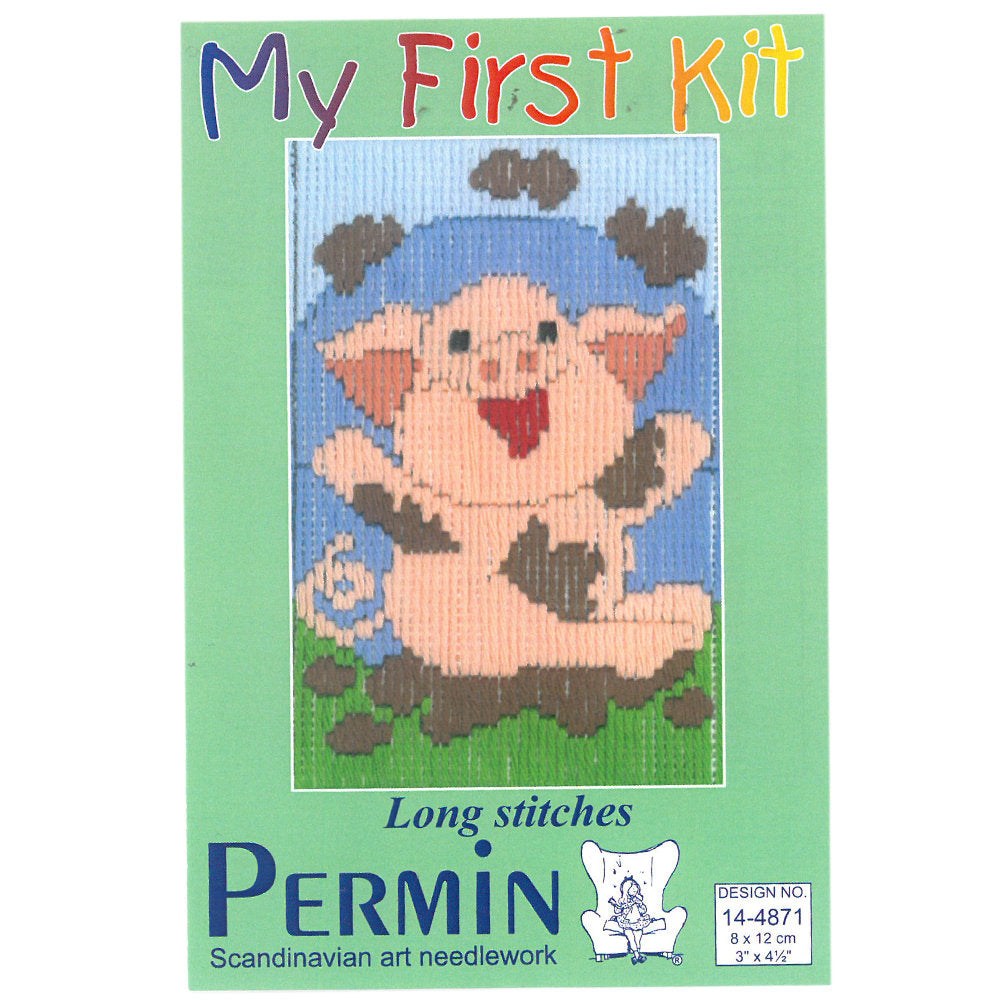Permin My First Kit 8x12 cm Printed Long Stitch Kit, Piggy - 14-4871