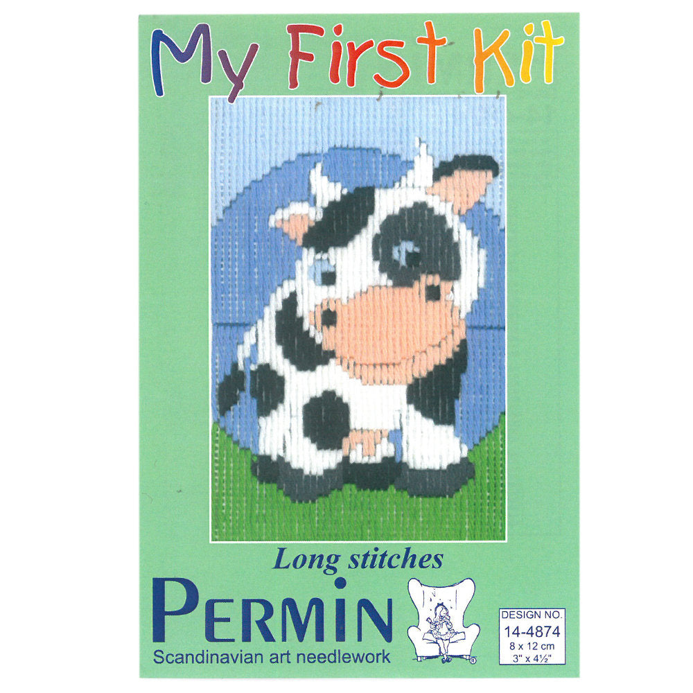 Permin My First Kit 8x12 cm Printed Long Stitch Kit, Cow - 14-4874