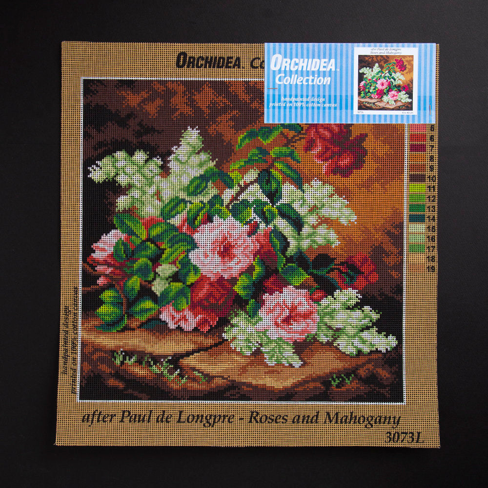 Orchidea 40x40cm Printed Gobelin, Paul de Longpre Roses and Mahogany - 3073L