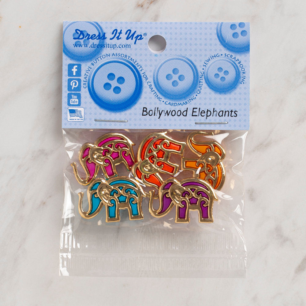 Dress It Up Creative Button Assortment, Bollywood Elephants - 9361