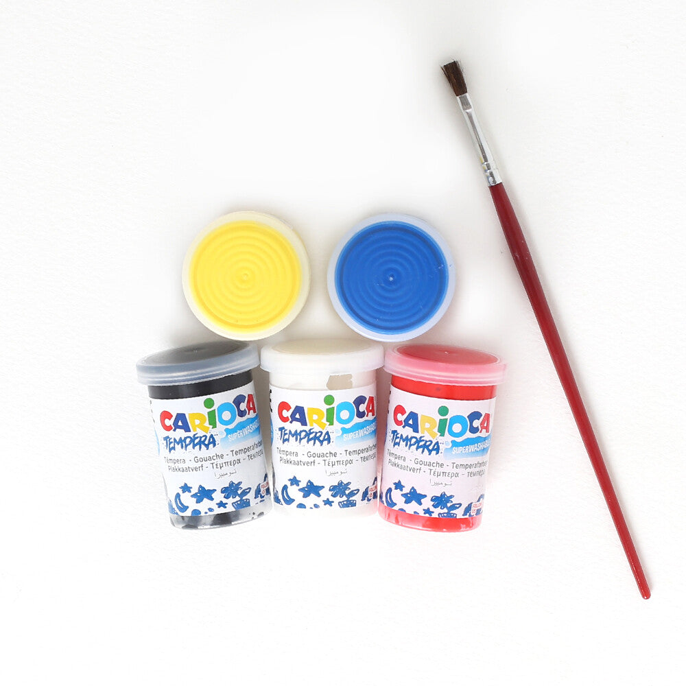 Carioca 5x25ml Tempera Super Washable Paint with Paintbrush - KO033