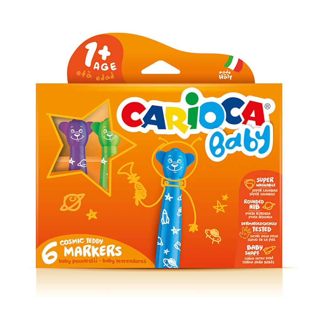 Carioca Jumbo Baby 6 Super Washable Cosmic Teddy Markers 1+ Age - 42815
