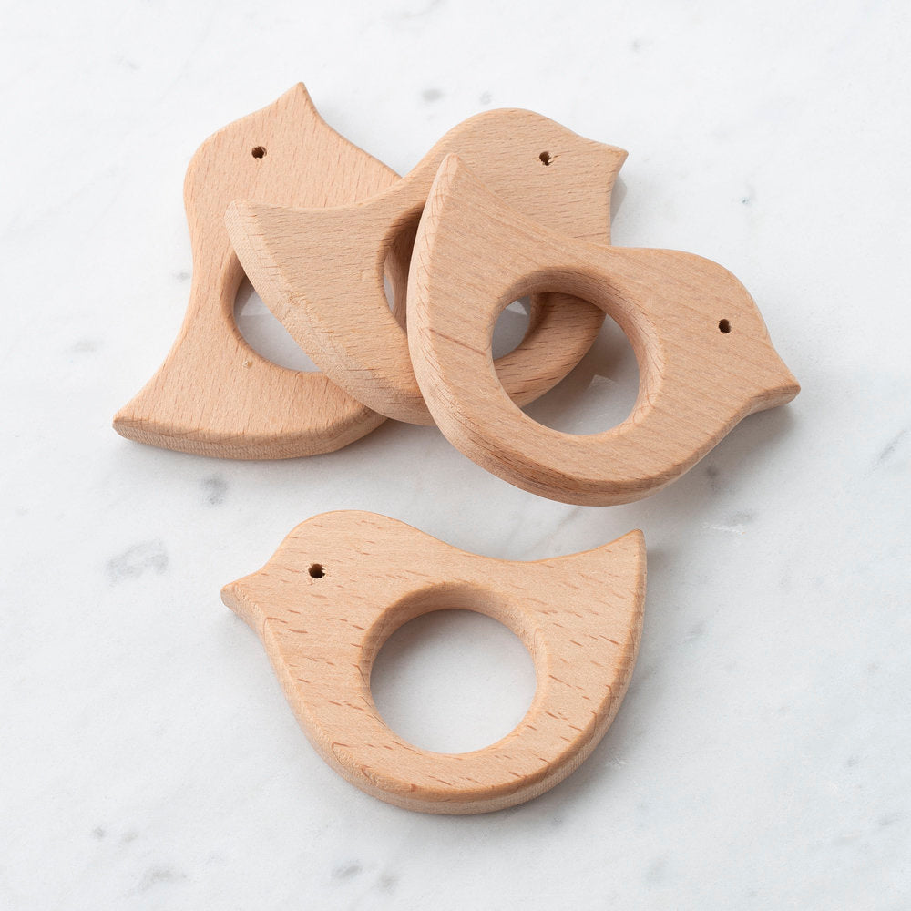 Loren 4 Pcs  Wooden Teether Ring, Bird Shape