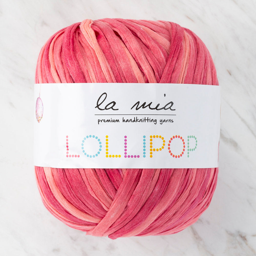 La Mia Lollipop Variegated Tape Yarn, Pink - LL002