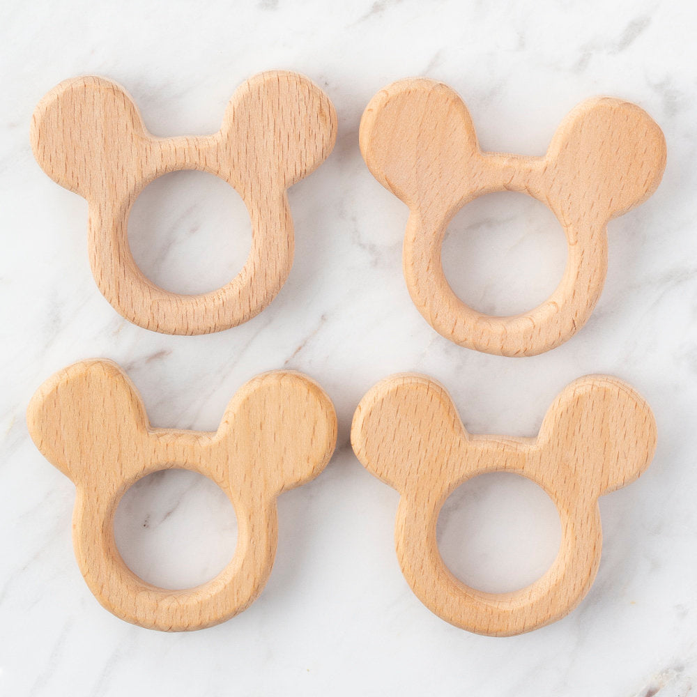 Mickey Teether Loren 4 Pcs Wooden Teether Ring, Mickey Mouse
