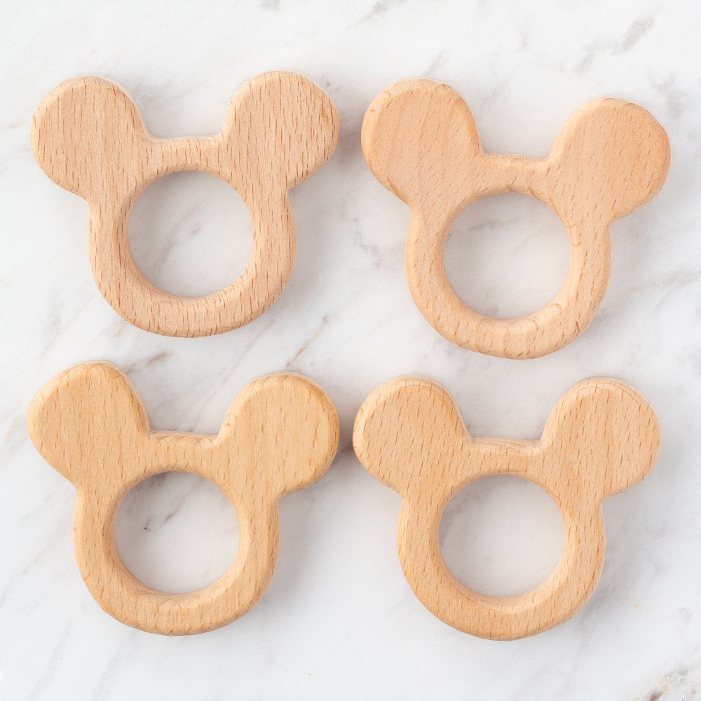 Loren 4 Pcs Wooden Teether Ring, Mickey Mouse