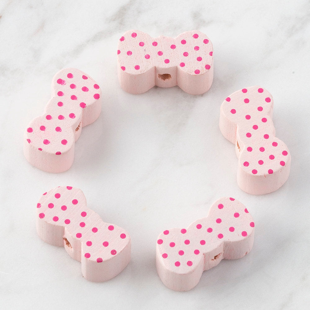 Loren 5 Pcs Bow-Tie Shaped Wooden Bead, Pink