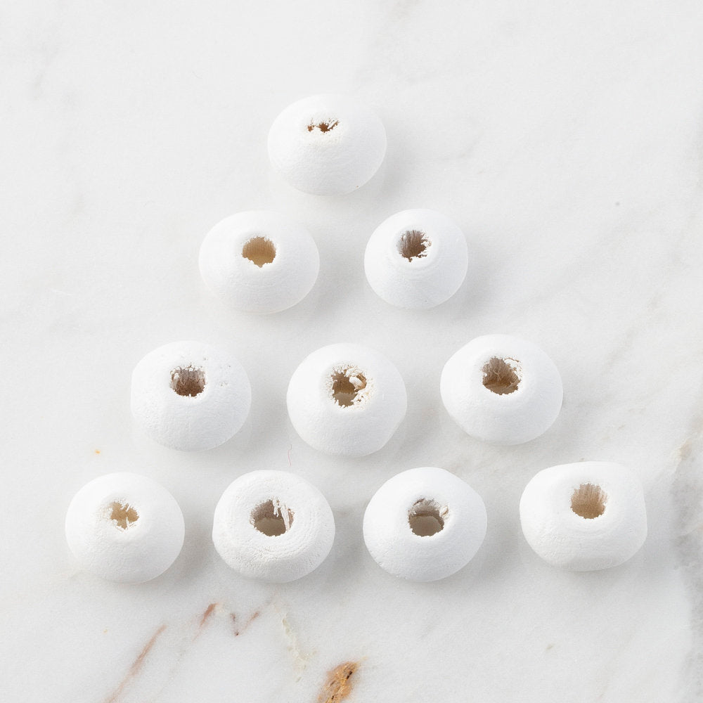 Loren 10 Pcs Wooden Flat Round Bead, White