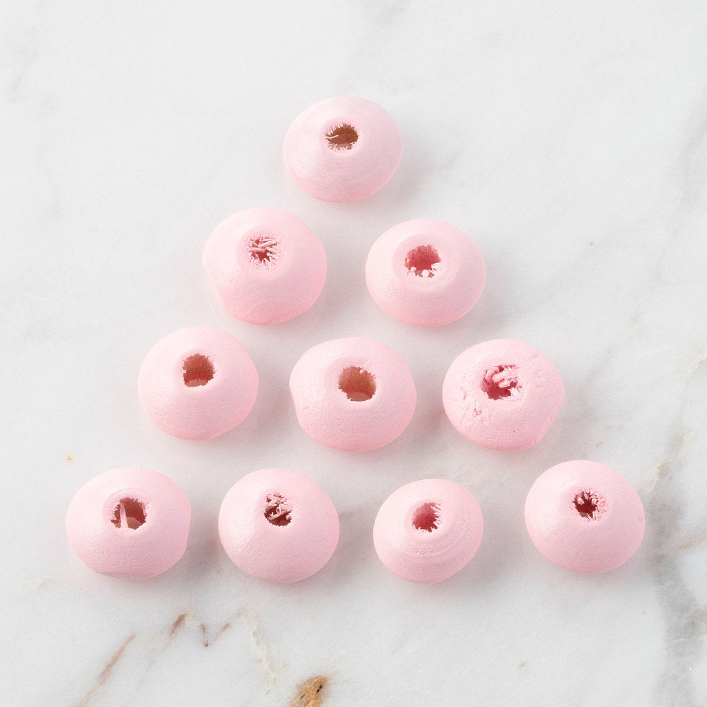 Loren 10 Pcs Wooden Flat Round Bead, Pink