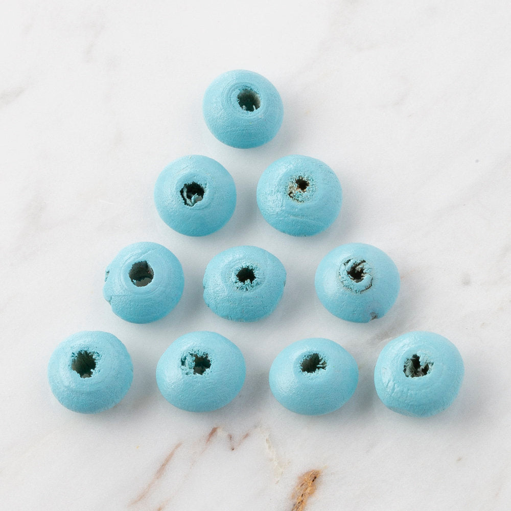 Loren 10 Pcs Wooden Flat Round Bead, Blue