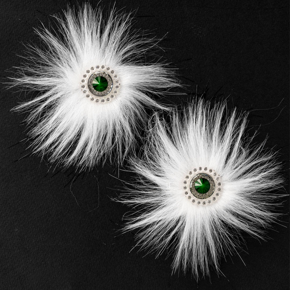 Loren 2 Pcs Round Shaped Faux Fur Fluffy Shoe Clip, White and Emrald Green