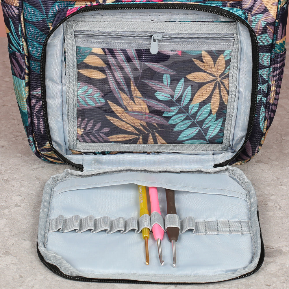 Nas Knitting Bag, Navy Blue Floral