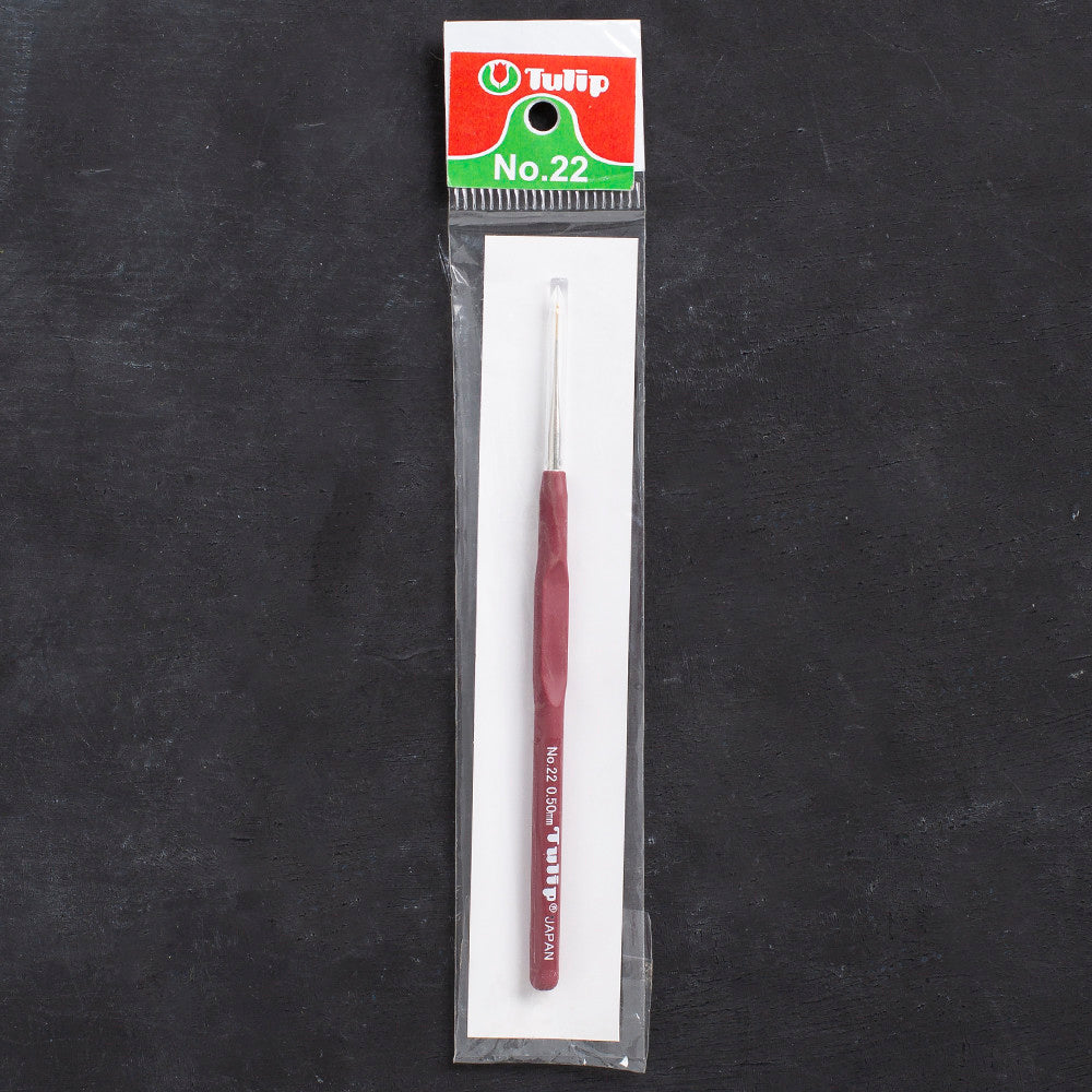 Tulip No.22 0.50 mm 14 cm Lace Crochet Hook with Cushion Grip, Claret Red