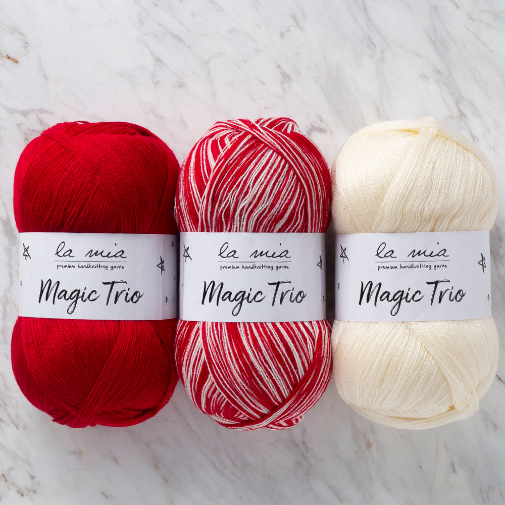 La Mia Magic Trio 3 Skein Set Yarn, Cream-Red - LM006