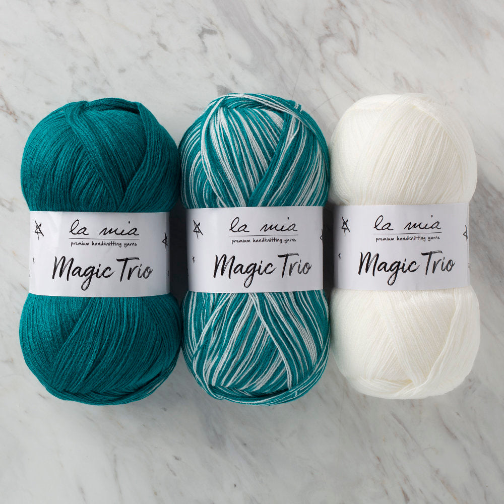 La Mia Magic Trio 3 Skein Set Yarn, White-Green - LM010