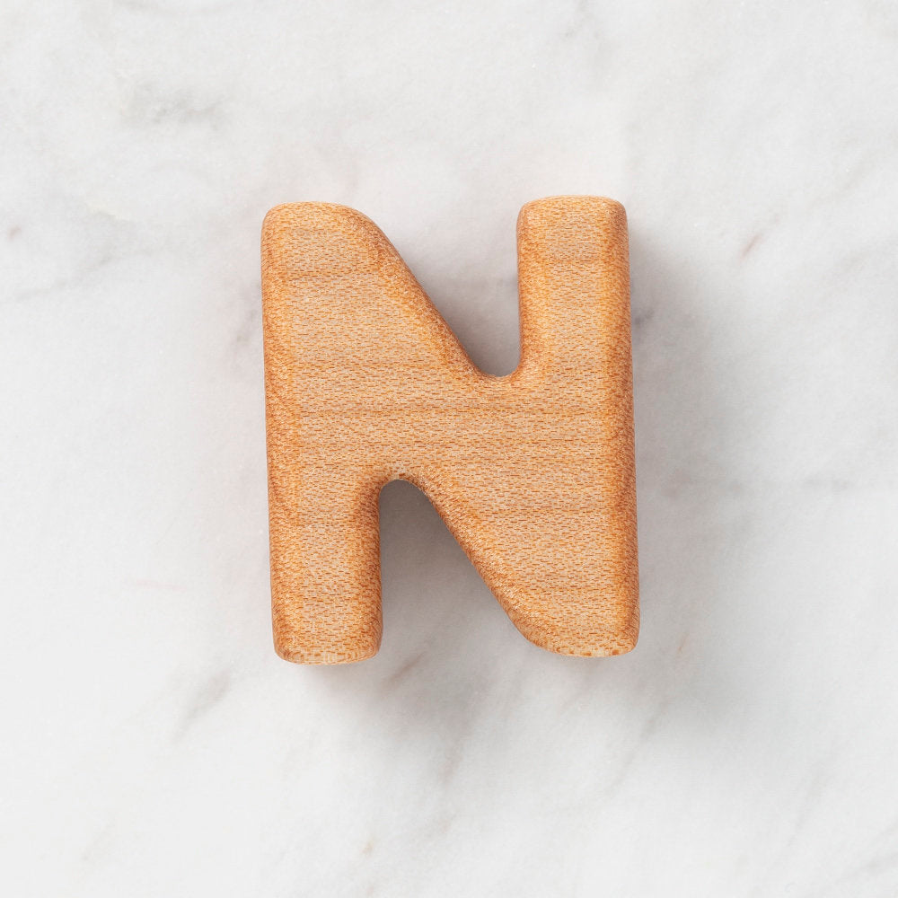 Loren Crafts Letter Shaped Organic Wooden Bead - N