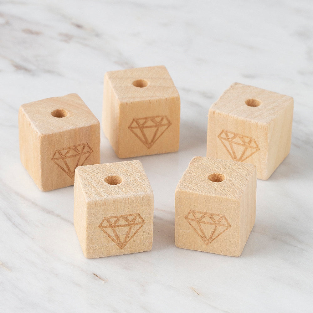 Loren 5 Pcs Natural Wooden Cube Bead, Diamond