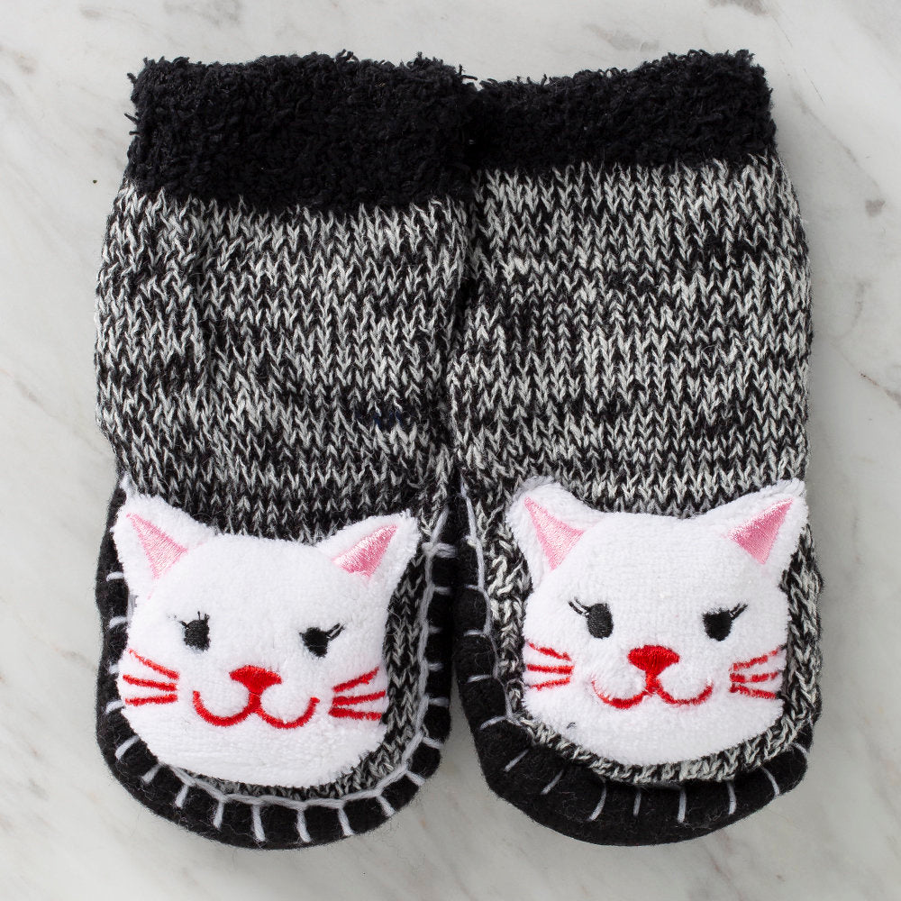 Loren Baby Booties, Knitted Black Cat