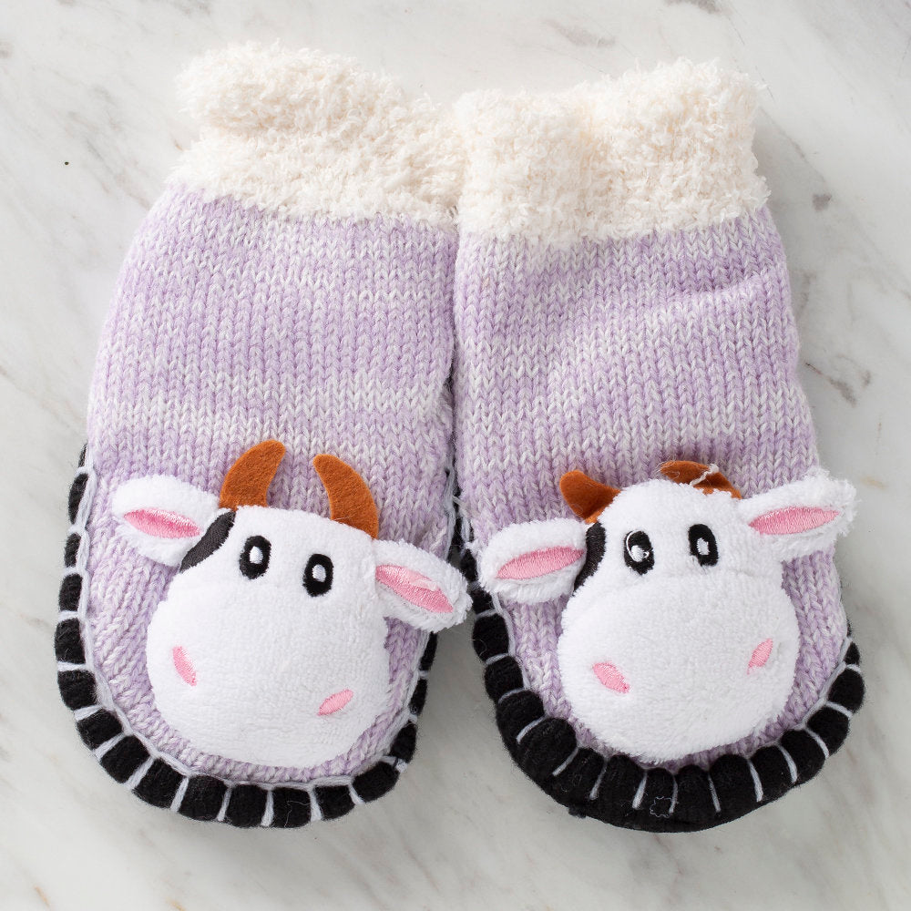 Loren Baby Booties, Knitted Lilac Cow