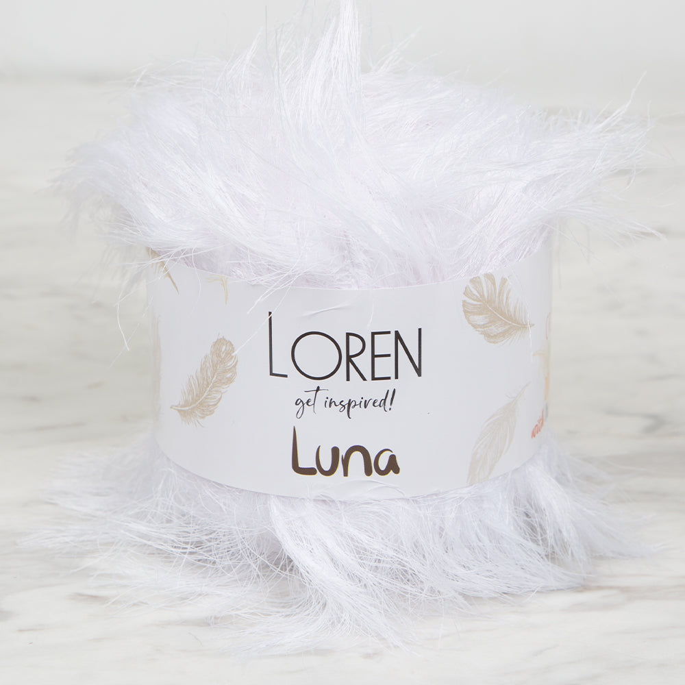 Loren Luna Eyelash Yarn, White- R001