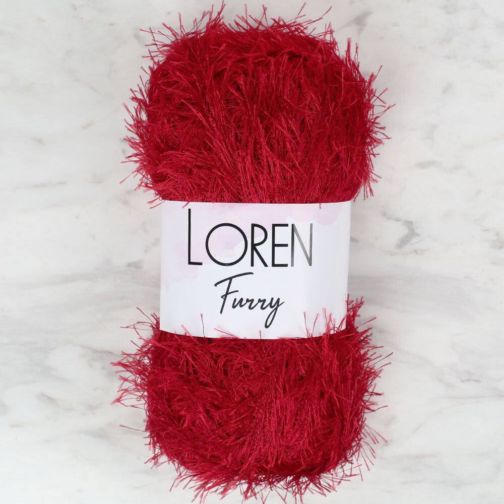 Loren Furry Knitting Yarn, Dark Red - RF024