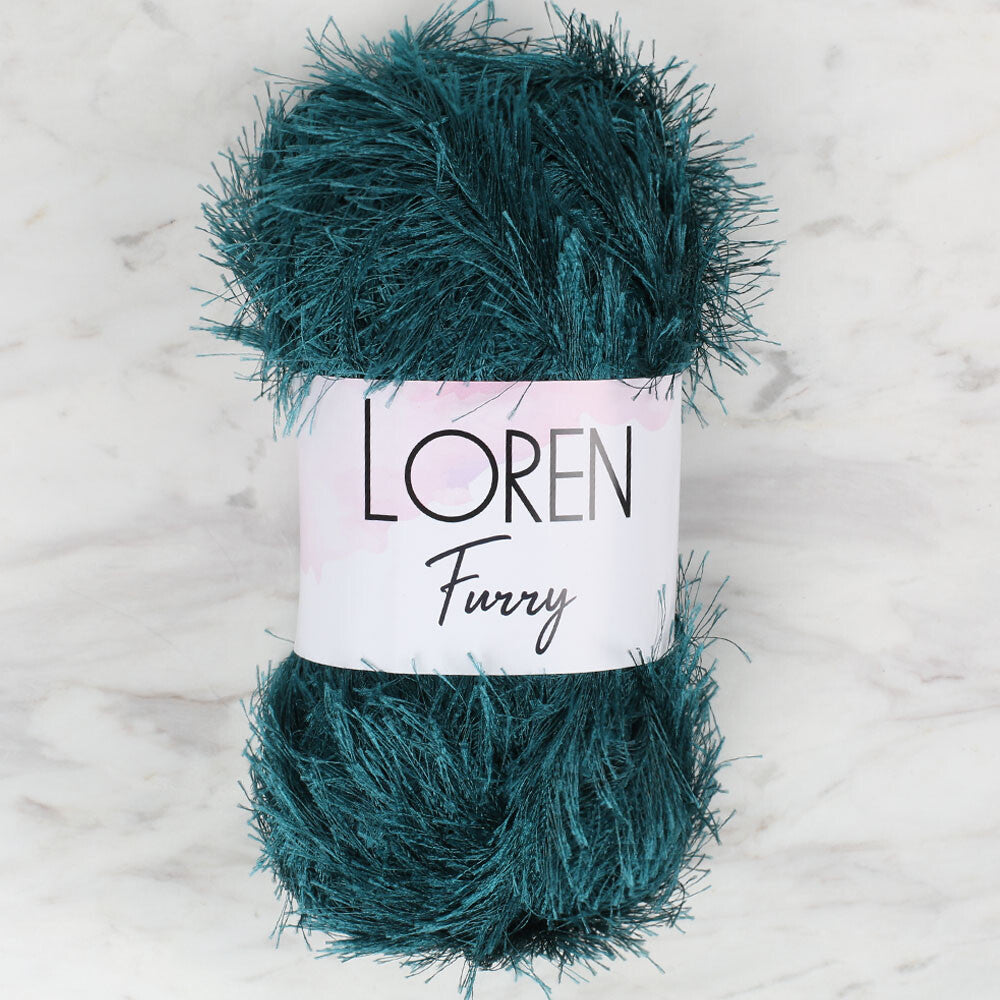Loren Furry Knitting Yarn, Petrol Blue - RF039