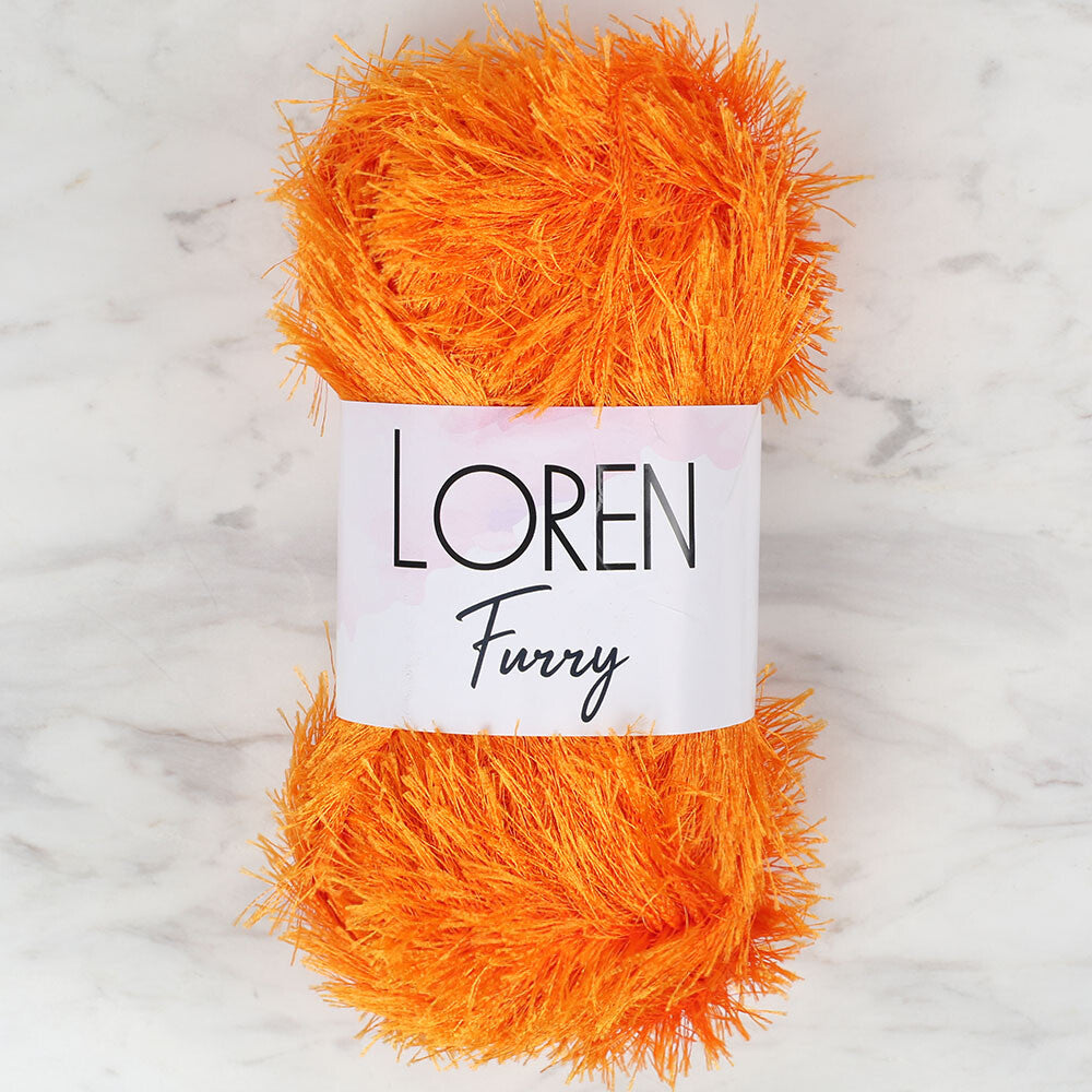 Loren Furry Knitting Yarn, Orange - RF103