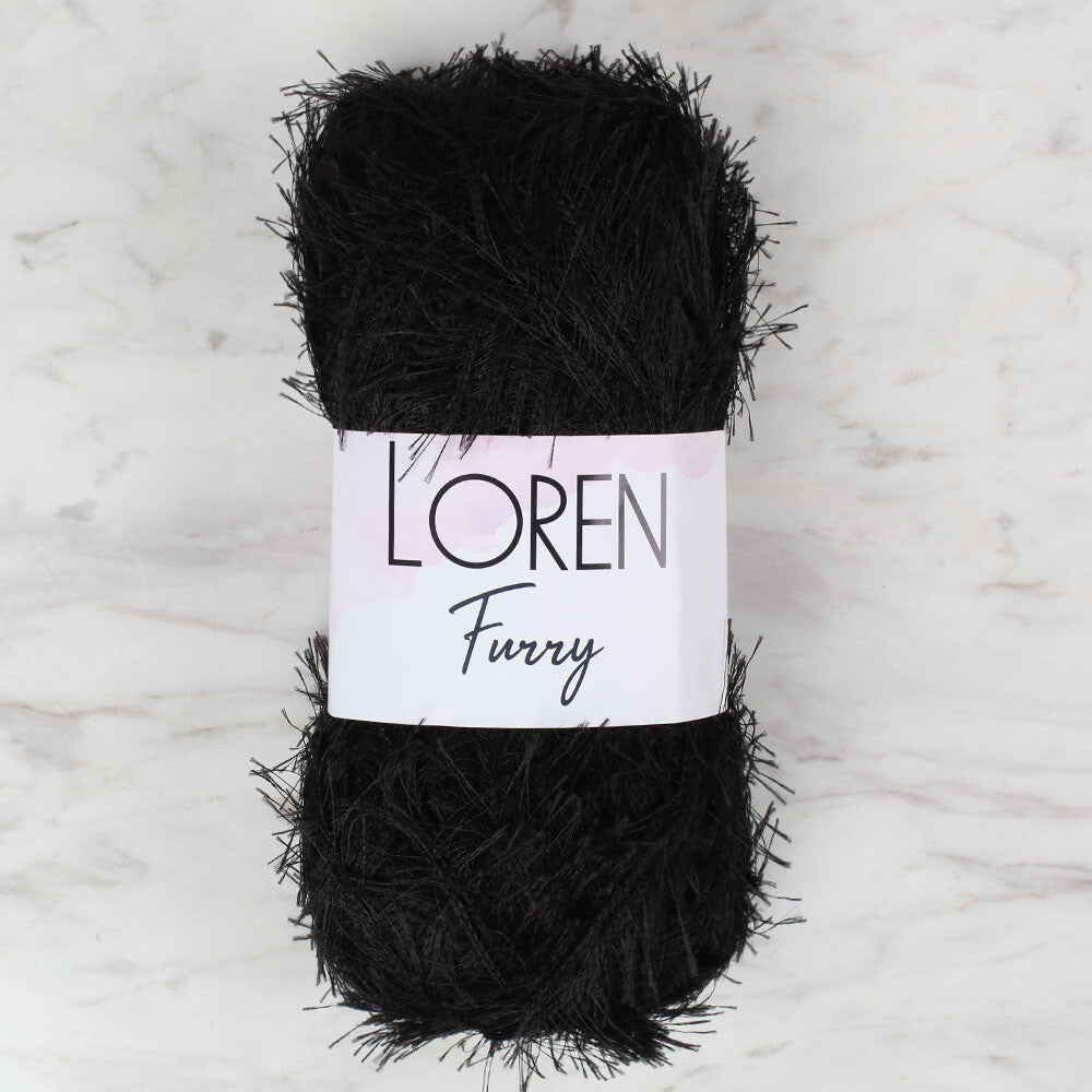 Loren Furry Knitting Yarn, Black - RF1001