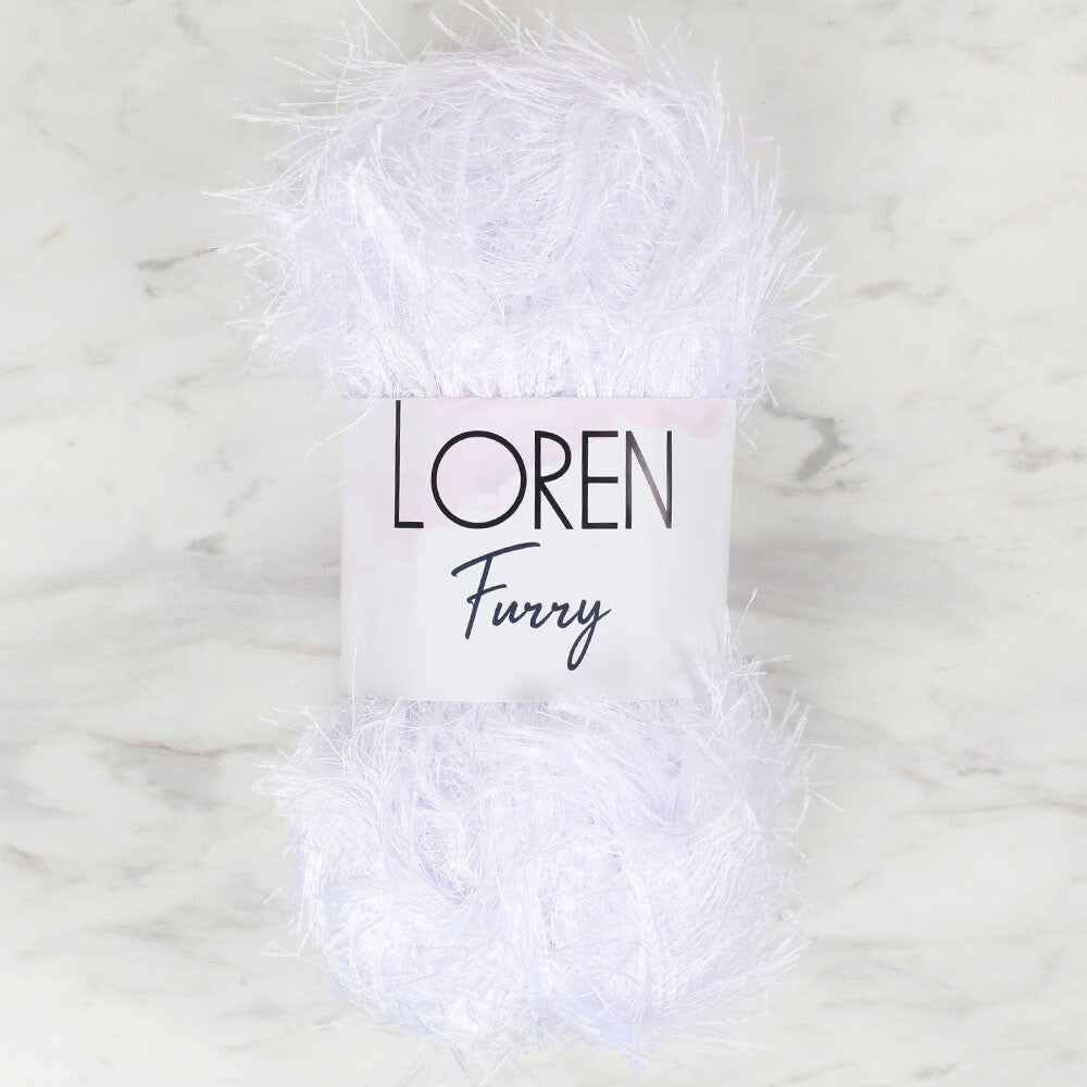 Loren Furry Knitting Yarn, White - RF118