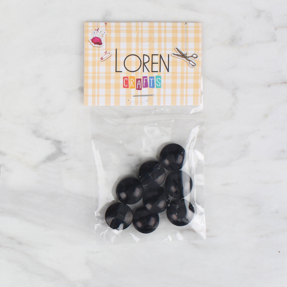 Loren Crafts 8 Pack Round Buttons, Black - 0043