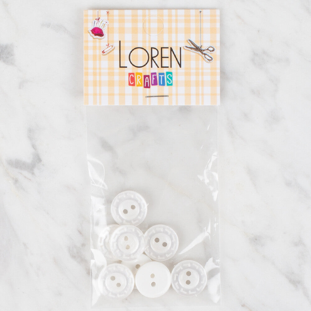 Loren Crafts 8 Pack Round  Button, White- 184