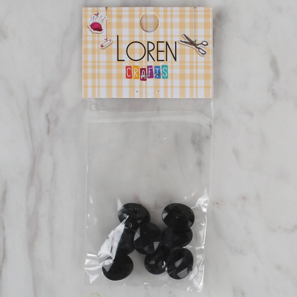 Loren Crafts 8 Pack Shiny Button, Black - 230