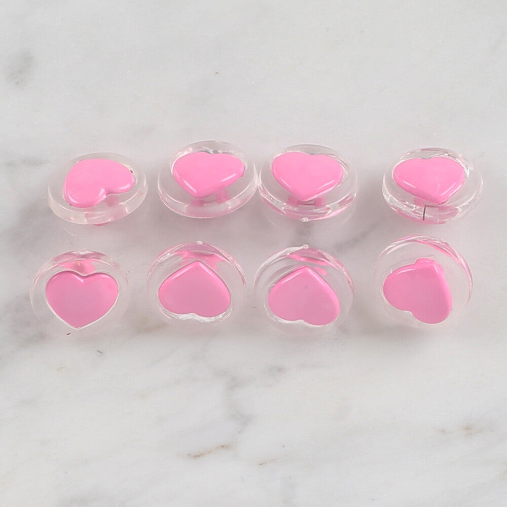 Loren Crafts 8 Pack Transparent Heart Button, Pink  - 256