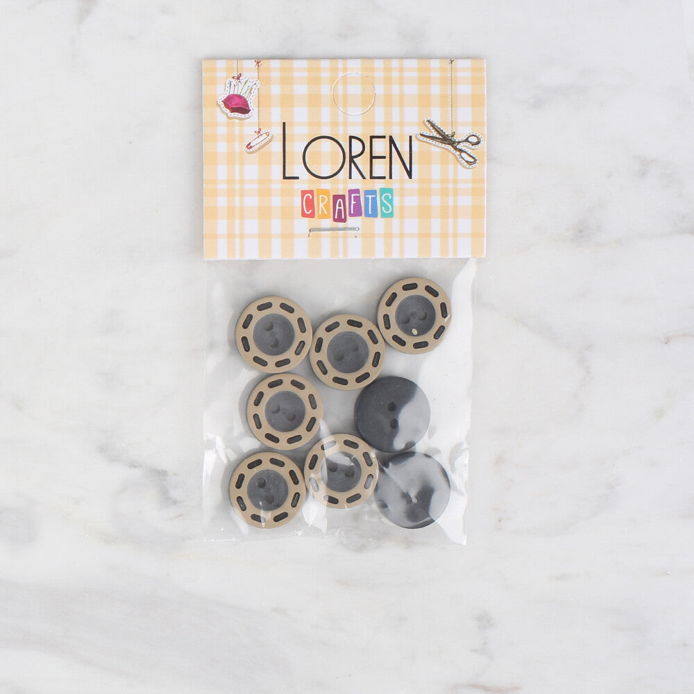 Loren Crafts 8 Pack Button, Black - 286
