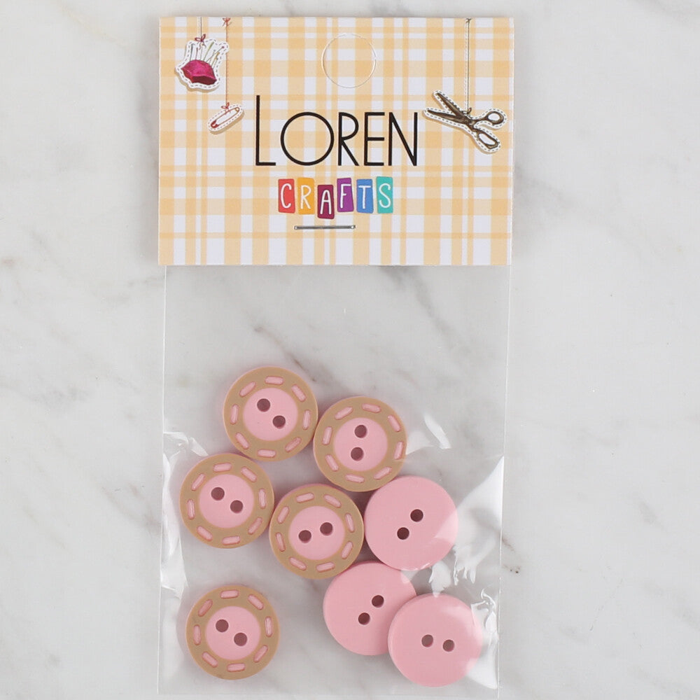 Loren Crafts 8 Pack Button, Pink - 293