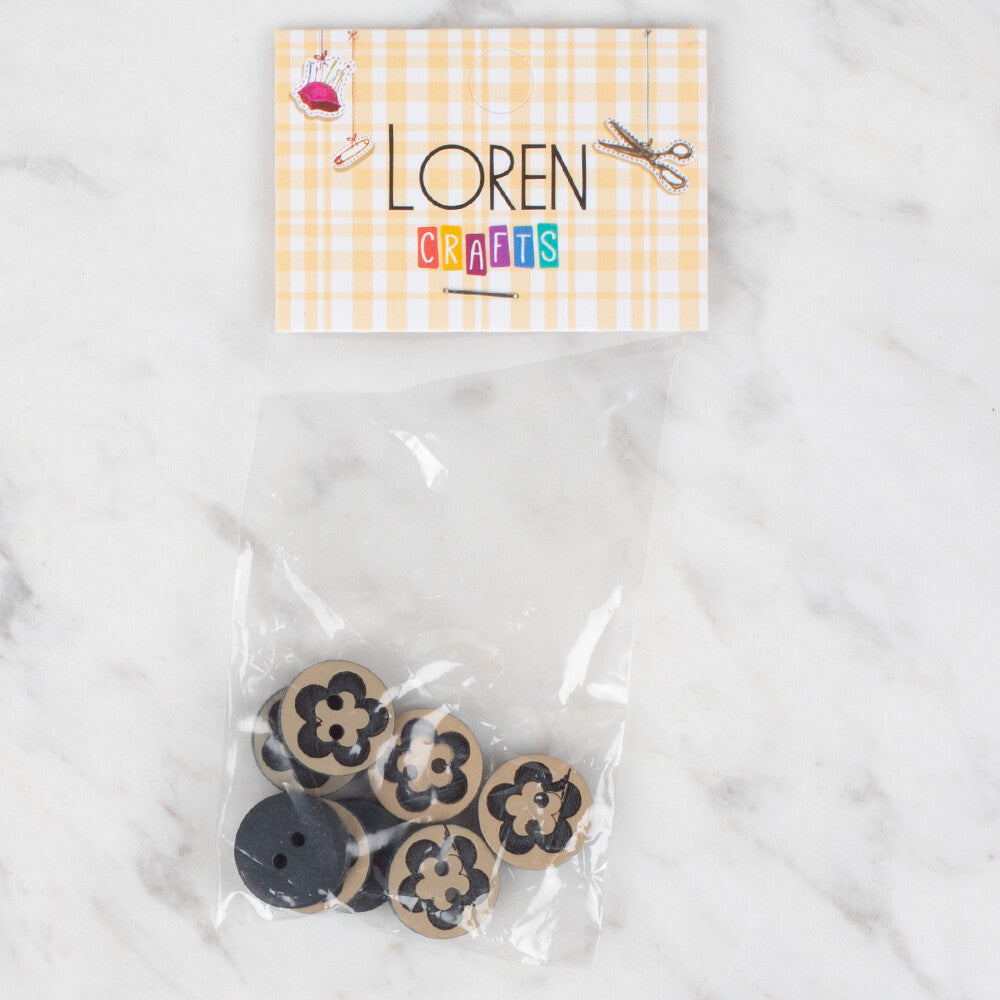Loren Crafts 8 Pack Flower Patterned Button, Black - 310