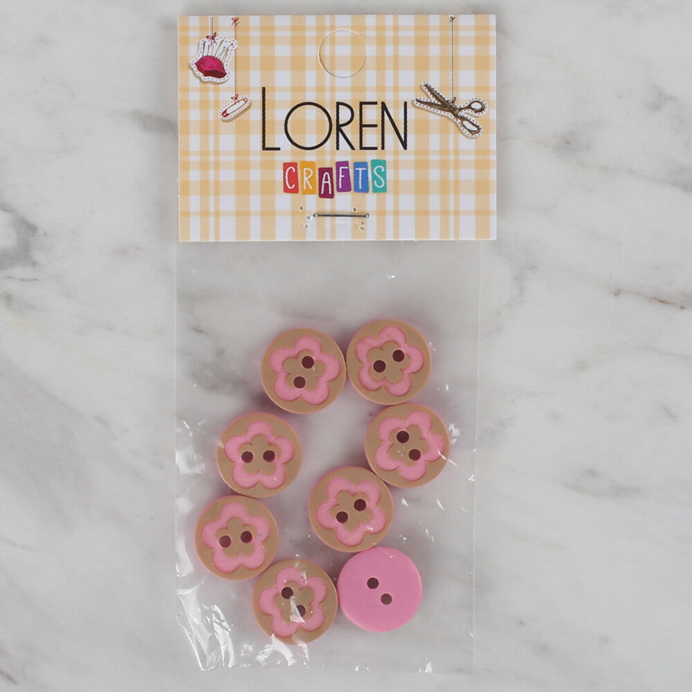 Loren Crafts 8 Pack Round Button, Pink - 317