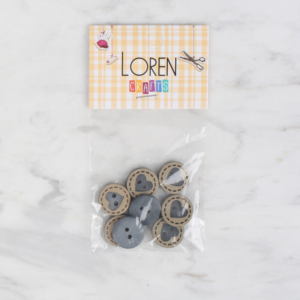 Loren Crafts 8 Pack Heart Button, Smoke - 323