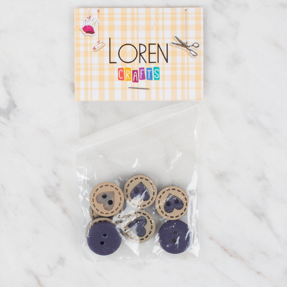 Loren Crafts 8 Pack Heart Button, Navy Blue - 324