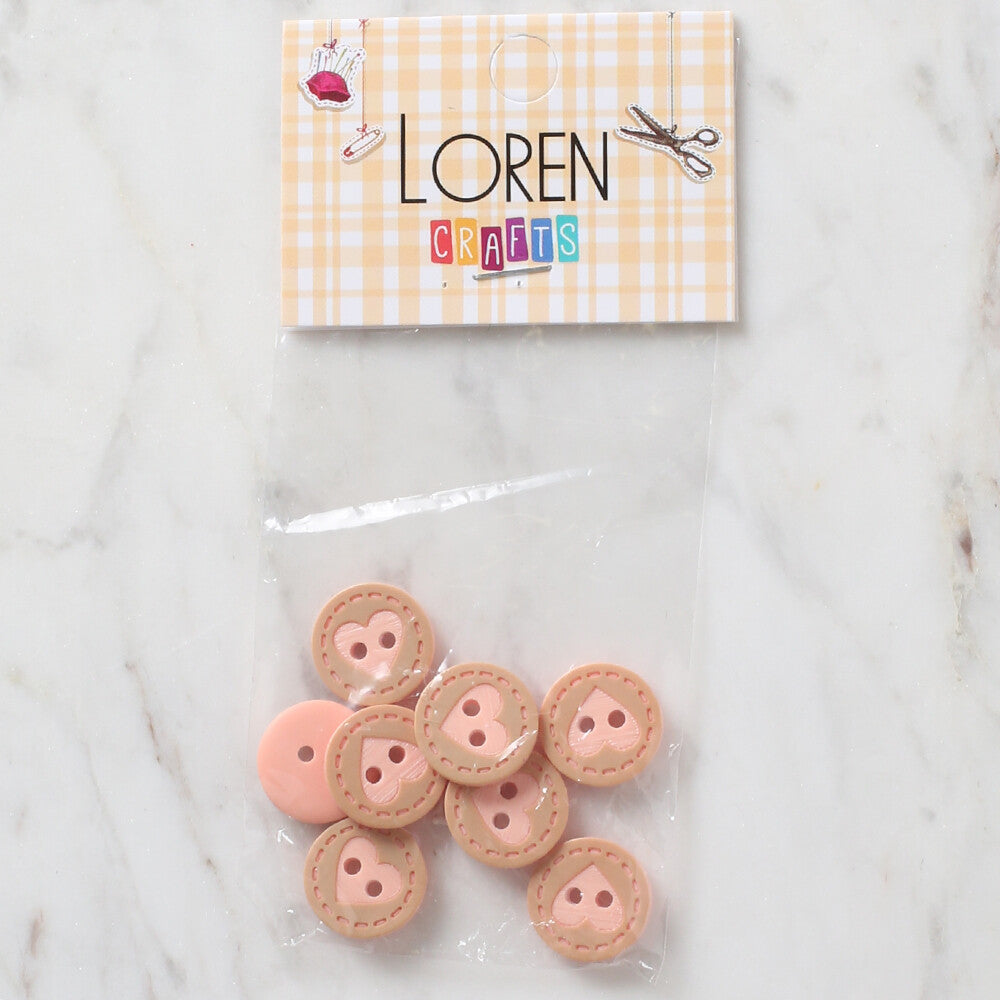 Loren Crafts 8 Pack Heart Button, Pinkish Orange - 327