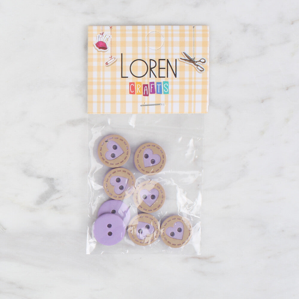 Loren Crafts 8 Pack Heart Button, Lilac - 329