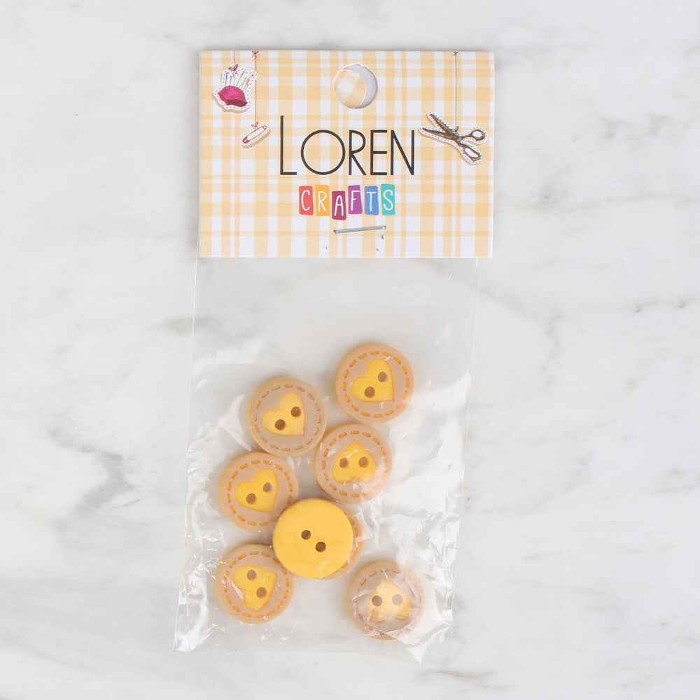 Loren Crafts 8 Pack Heart Button, Yellow - 331